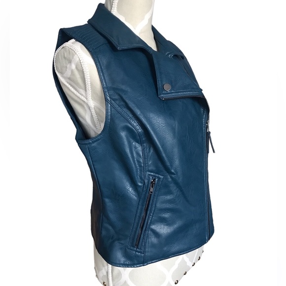 ✨Sold✨Faux Leather Zip Up Vest Med Joe Fresh Stone Blue In Colour - Picture 5 of 12